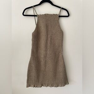 Free People NWT Khaki Tan Neutral Classic Boho Smocked Mini Dress Women’s Medium